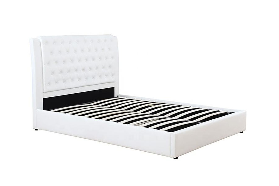 1398G White-Leather Wooden-Frame Gas Lift Wholesale Upholstered Storage Bed Frame