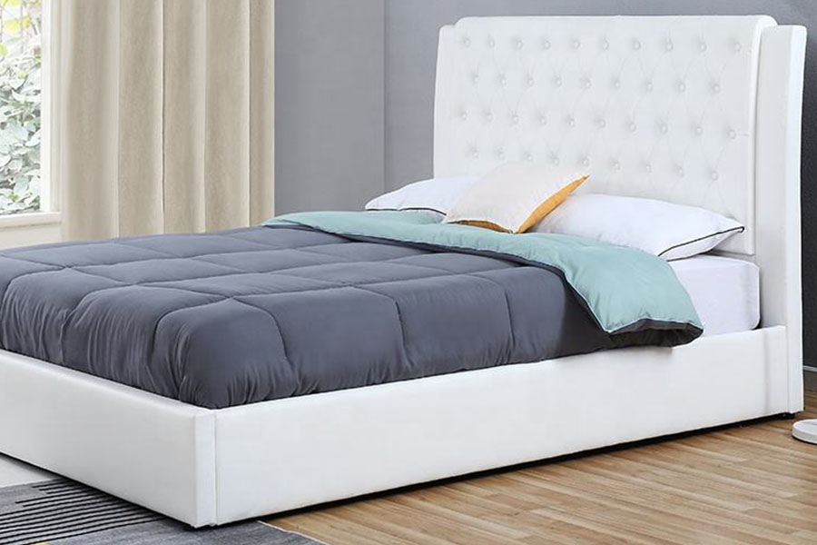 1398G White-Leather Wooden-Frame Gas Lift Wholesale Upholstered Storage Bed Frame