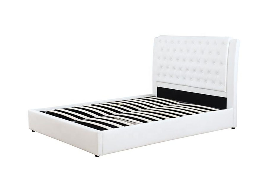 1398G White-Leather Wooden-Frame Gas Lift Wholesale Upholstered Storage Bed Frame