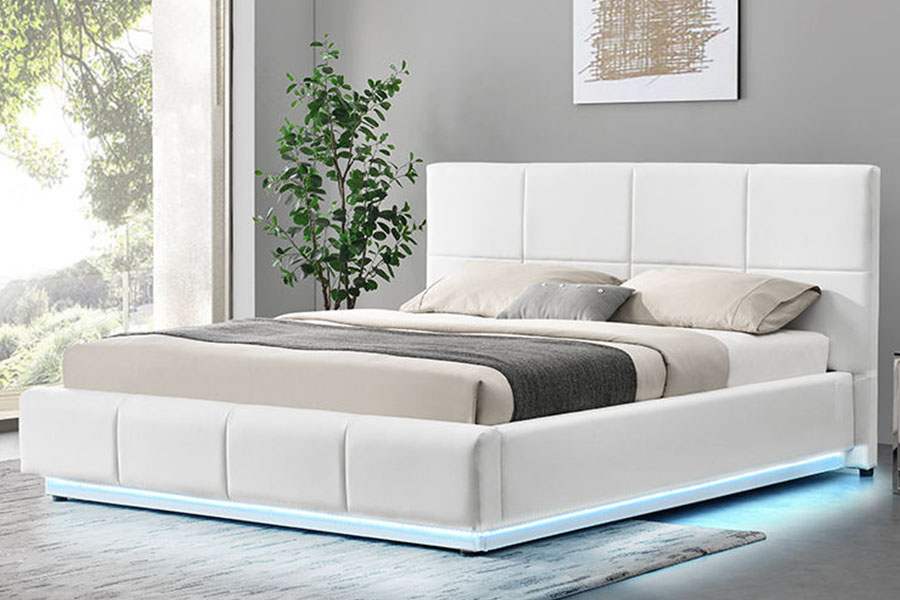 1388G Concave-Ravine LED Fabric Gas Lift King Upholstered Storage Bed Frame
