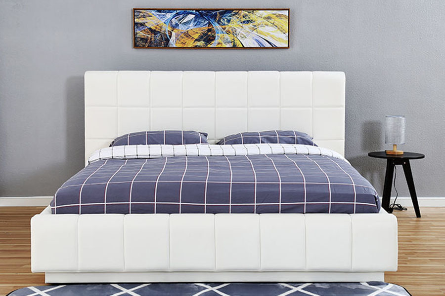 1305G Three-Side LED White-PU Leather Storage Bedroom Upholstered Bed Frame