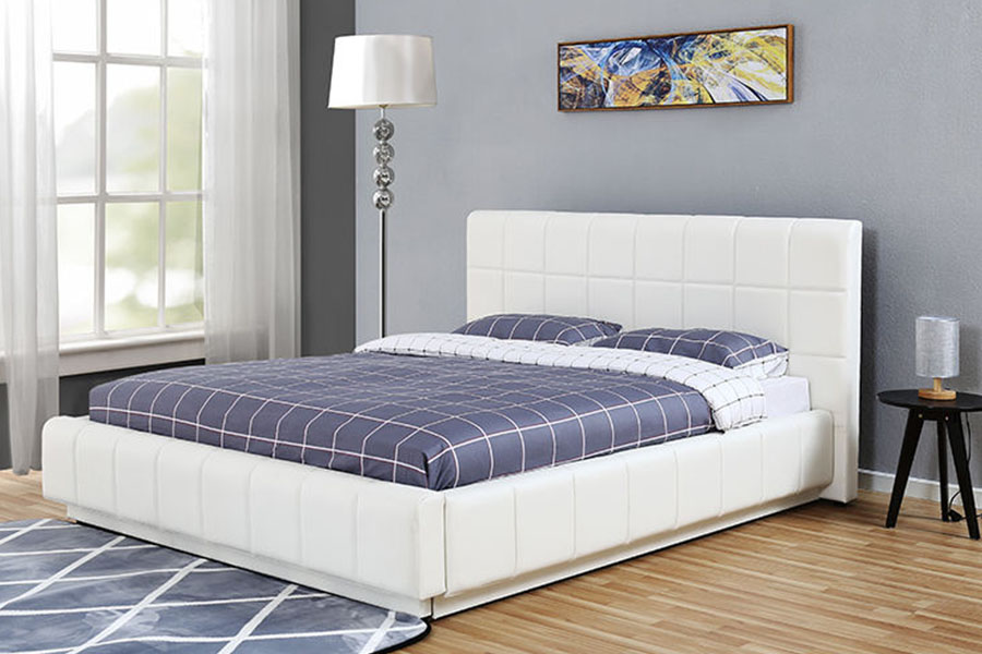 1305G Three-Side LED White-PU Leather Storage Bedroom Upholstered Bed Frame