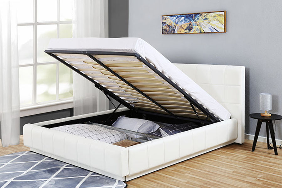 1305G Three-Side LED White-PU Leather Storage Bedroom Upholstered Bed Frame
