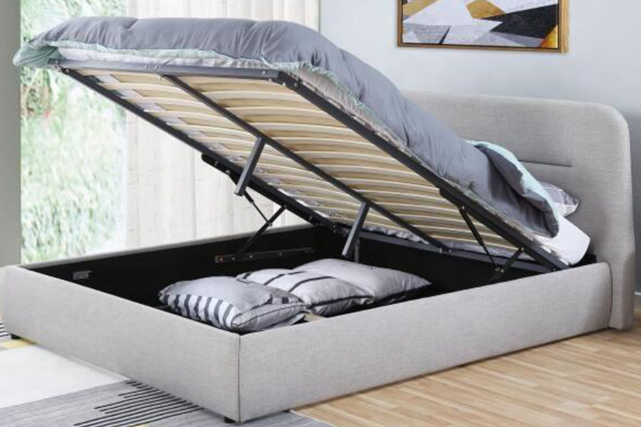 1388G Concave-Ravine LED Fabric Gas Lift King Upholstered Storage Bed Frame