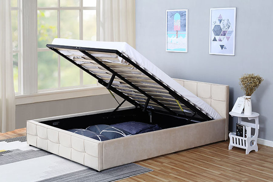 1295G Panel-Headboard Fabric Queen Upholstered Ottoman Storage Bed Frame