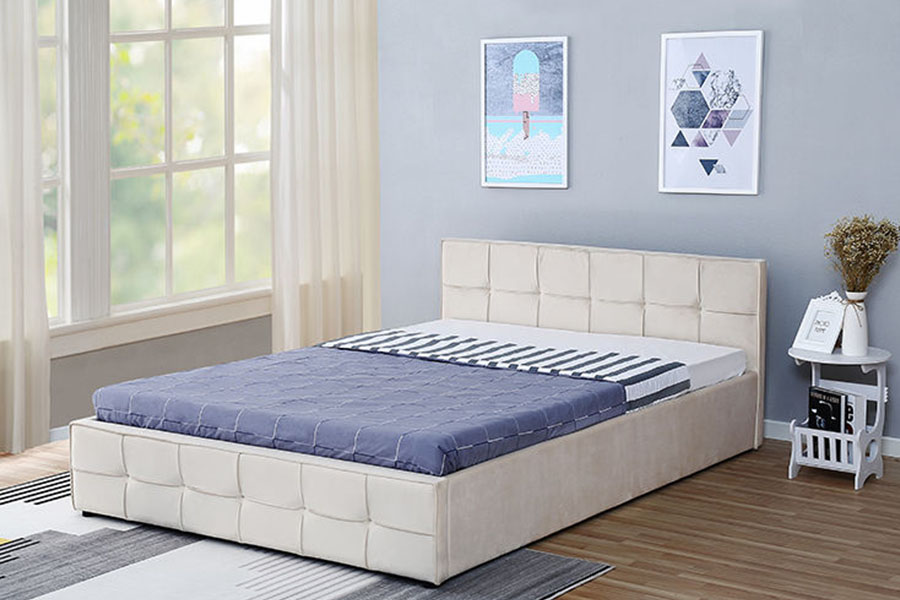 1295G Panel-Headboard Fabric Queen Upholstered Ottoman Storage Bed Frame