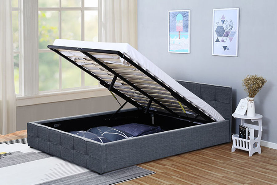 1295G Panel-Headboard Fabric Queen Upholstered Ottoman Storage Bed Frame