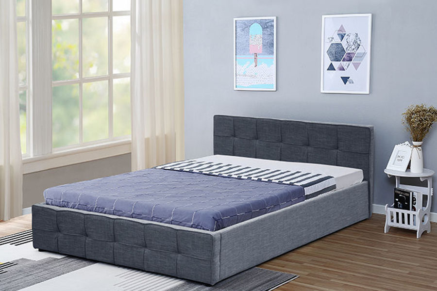 1295G Panel-Headboard Fabric Queen Upholstered Ottoman Storage Bed Frame