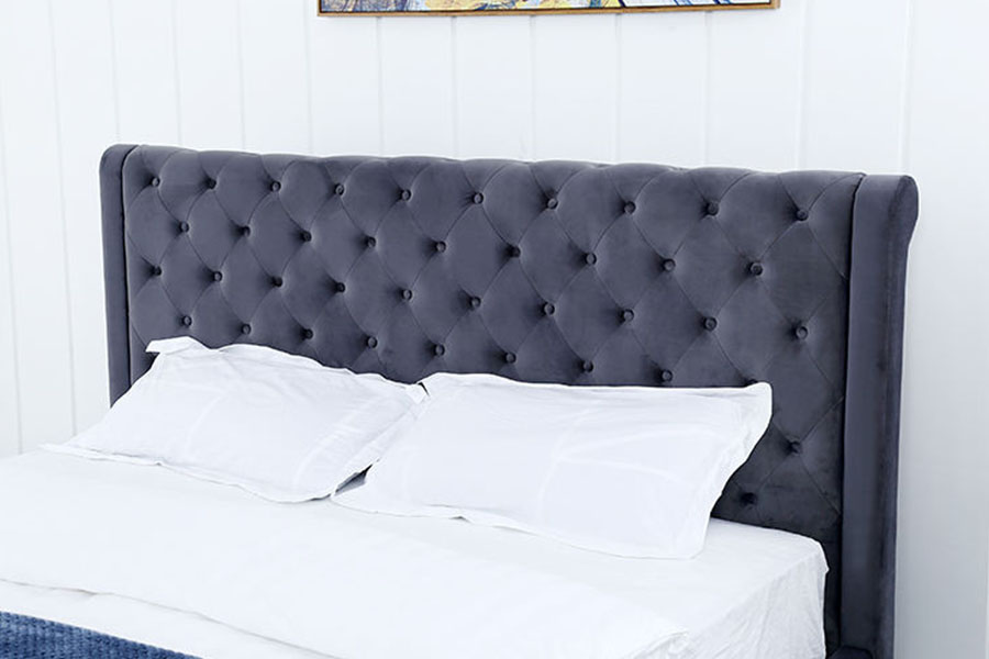 1293G Plush-Velvet Solid-Wood Ottoman Queen Upholstered Storage Bed Frame
