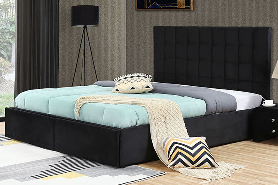 1344DG Tufted-Button King Leather Gas-Lift Drawer Storage Bed Frame