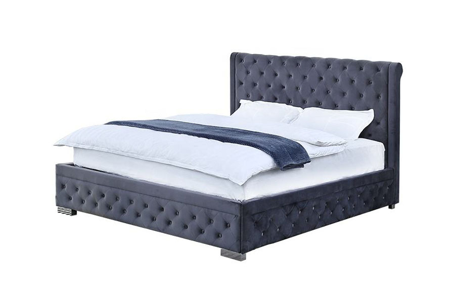 1293G Plush-Velvet Solid-Wood Ottoman Queen Upholstered Storage Bed Frame