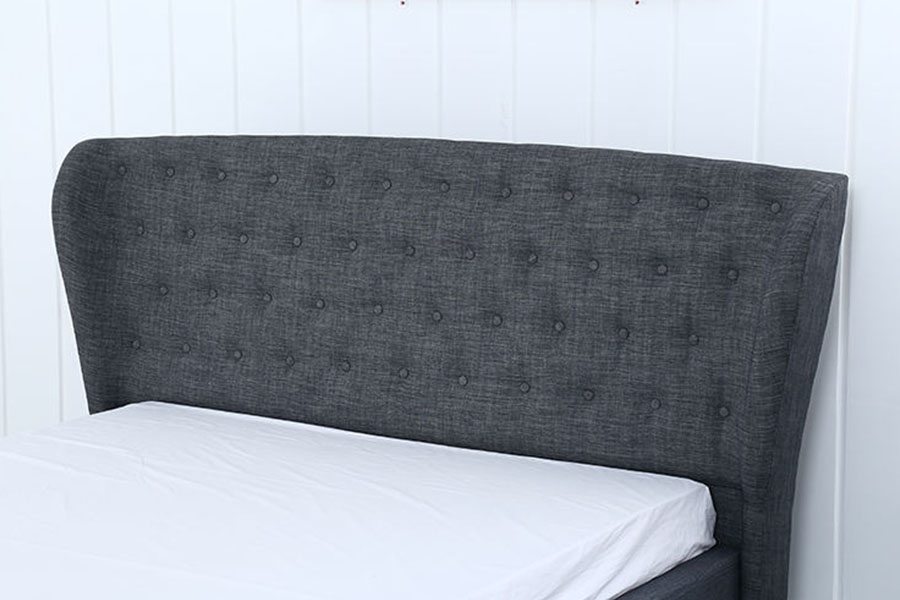 1292G European Wingback Grey-Linen Buttoned Wooden-Leg Upholstered Bed