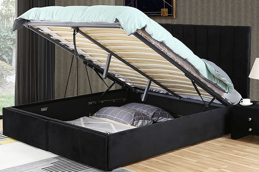 1344DG Tufted-Button King Leather Gas-Lift Drawer Storage Bed Frame