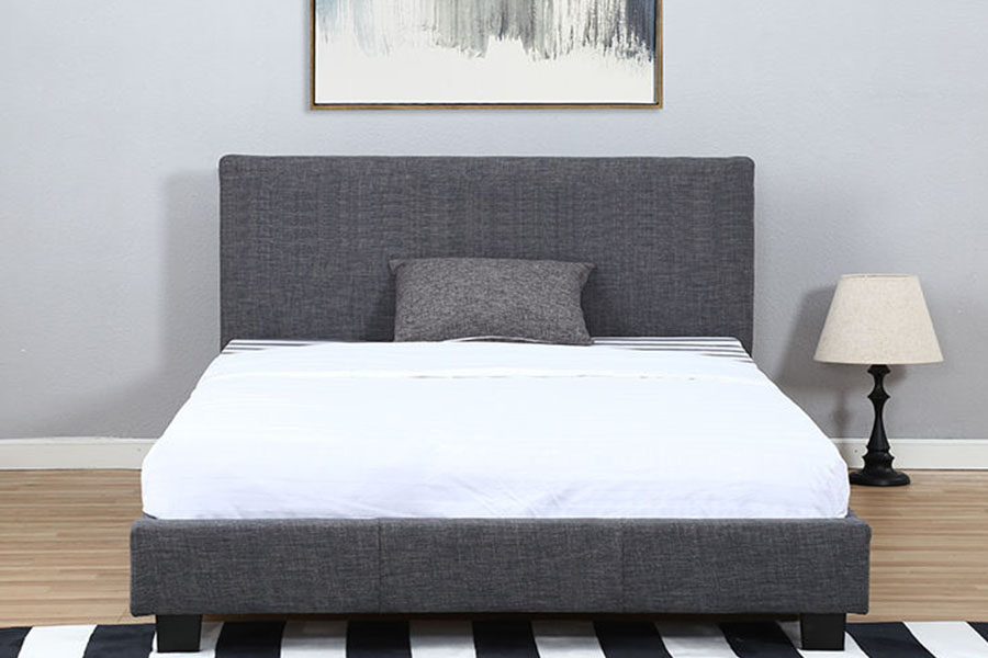 1334-1-2 Elegant Linen-Fabric LED Double Upholstered Bed Frame