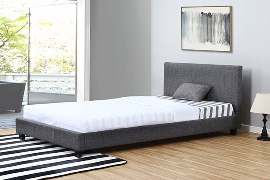 1334-1-2 Elegant Linen-Fabric LED Double Upholstered Bed Frame