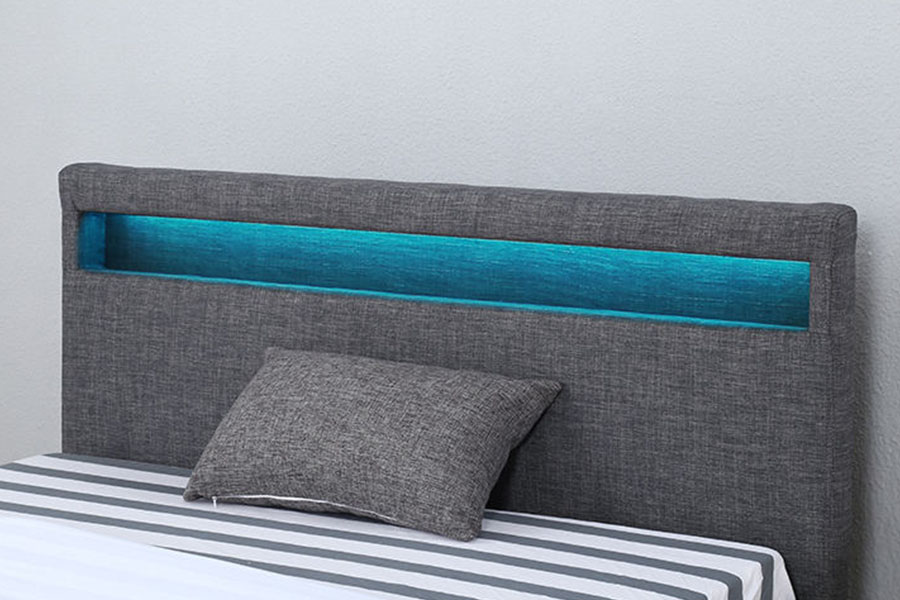 1334-1-2 Elegant Linen-Fabric LED Double Upholstered Bed Frame
