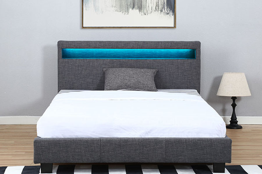 1334-1-2 Elegant Linen-Fabric LED Double Upholstered Bed Frame