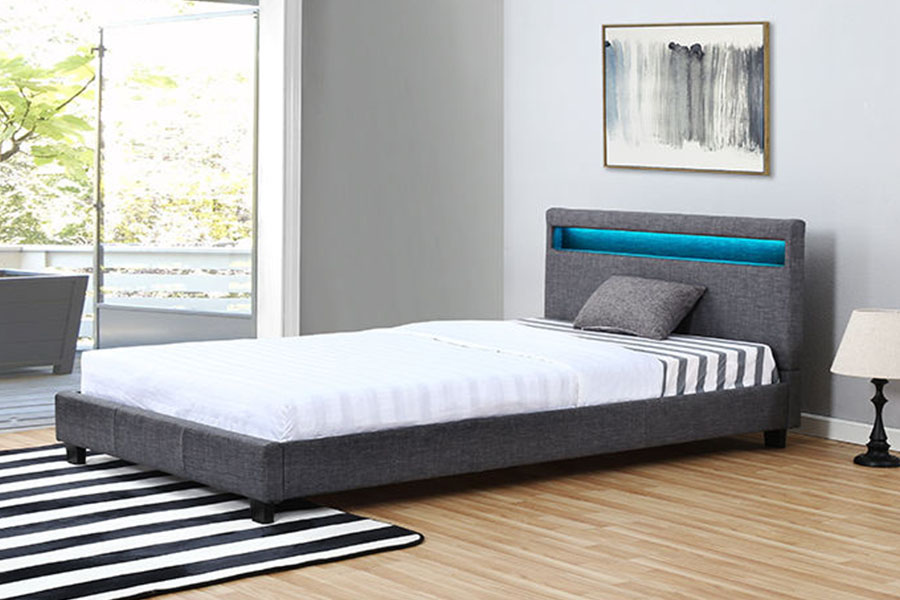 1334-1-2 Elegant Linen-Fabric LED Double Upholstered Bed Frame