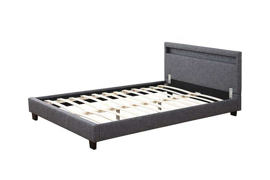 1334-1-2 Elegant Linen-Fabric LED Double Upholstered Bed Frame