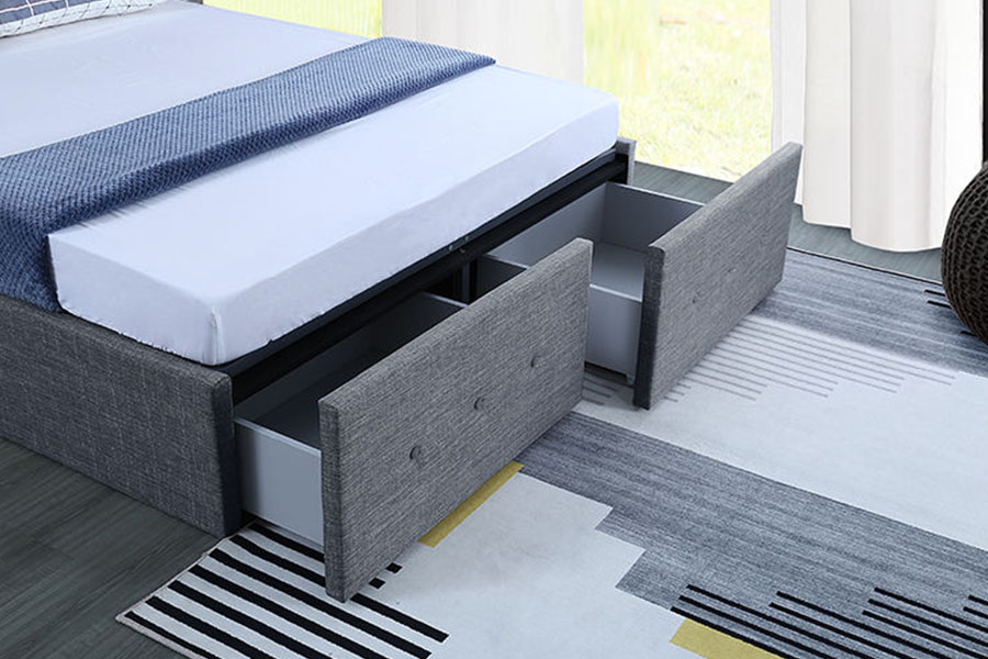 1326DG Gas-Lift Panel-Style Fabric Queen Storage Drawer Upholstered Bed Frame