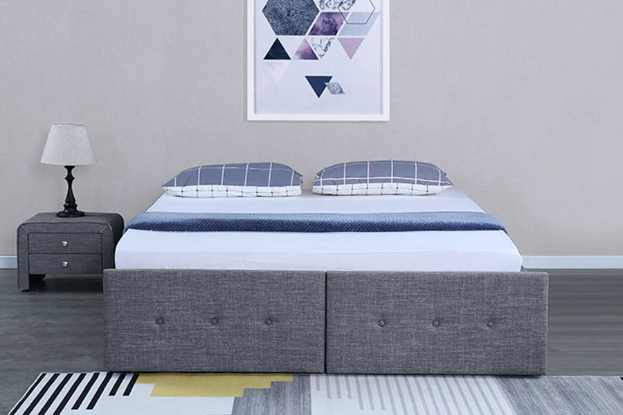 1326DG Gas-Lift Panel-Style Fabric Queen Storage Drawer Upholstered Bed Frame