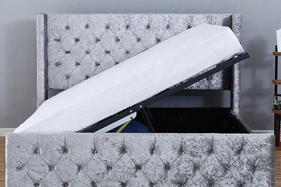 1286G Tufted-Button Solid-Wood Single Upholstered Ottoman Storage Bed Frame
