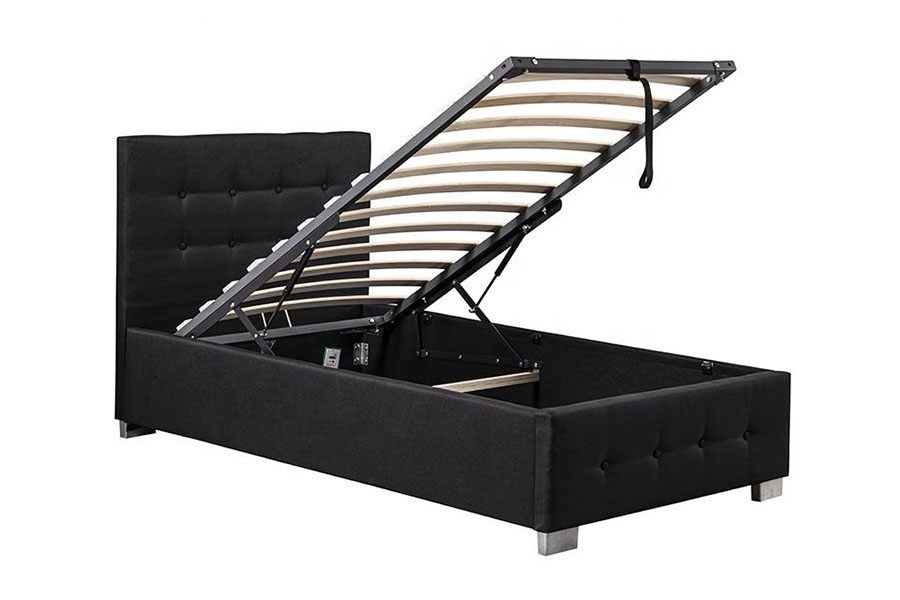 1286G Tufted-Button Solid-Wood Single Upholstered Ottoman Storage Bed Frame