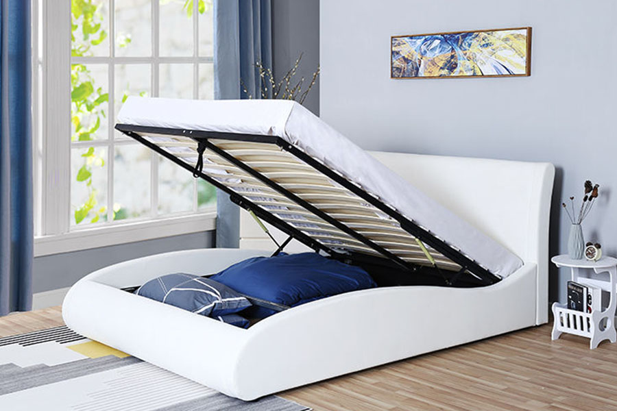 1280G Soft-Headboard Faux-Leather Gas-Lift Bedroom Storage Bed Frame