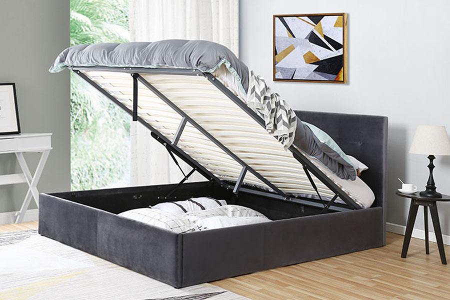 1274G Tufted Space-Saving Leather Hydraulic Lift Queen Storage Bed Frame