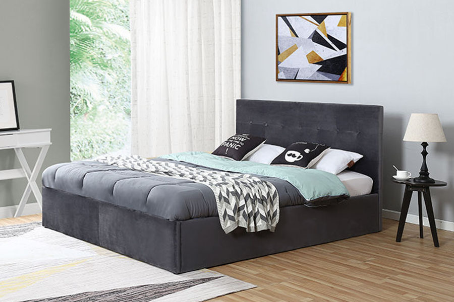1274G Tufted Space-Saving Leather Hydraulic Lift Queen Storage Bed Frame