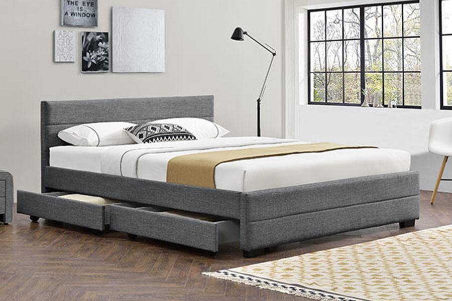 1263D Light-Grey Soft-Leather Wooden Four-Drawer Storage Bed Frame