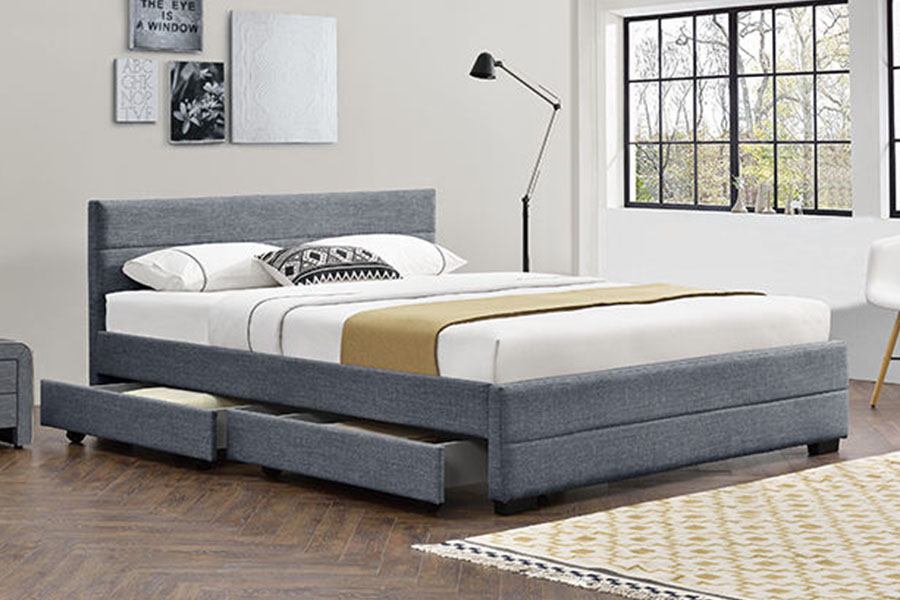 1263D Light-Grey Soft-Leather Wooden Four-Drawer Storage Bed Frame