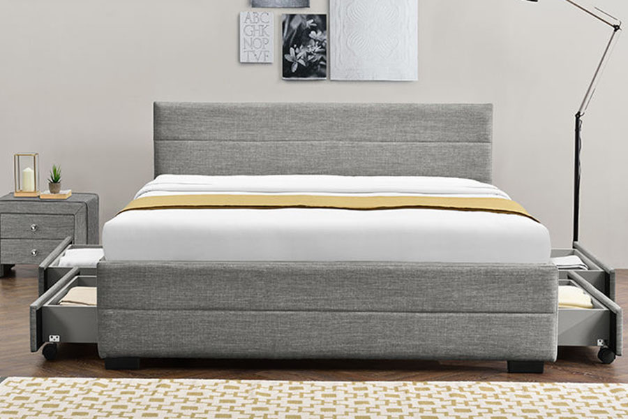 1263D Light-Grey Soft-Leather Wooden Four-Drawer Storage Bed Frame