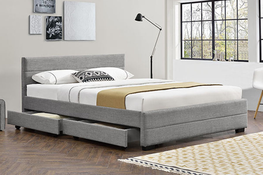 1263D Light-Grey Soft-Leather Wooden Four-Drawer Storage Bed Frame