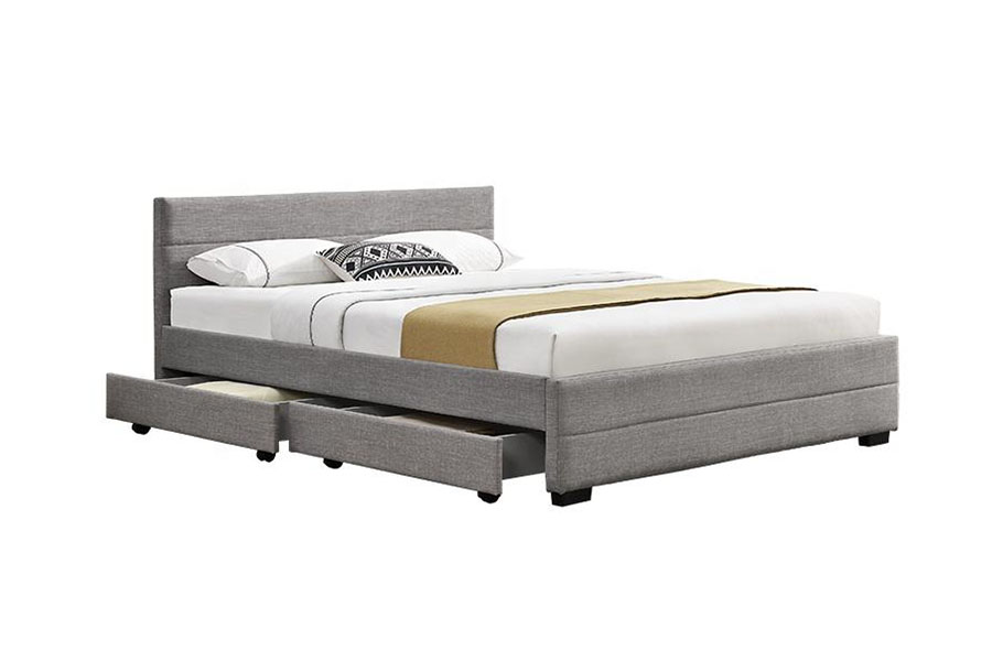 1263D Light-Grey Soft-Leather Wooden Four-Drawer Storage Bed Frame