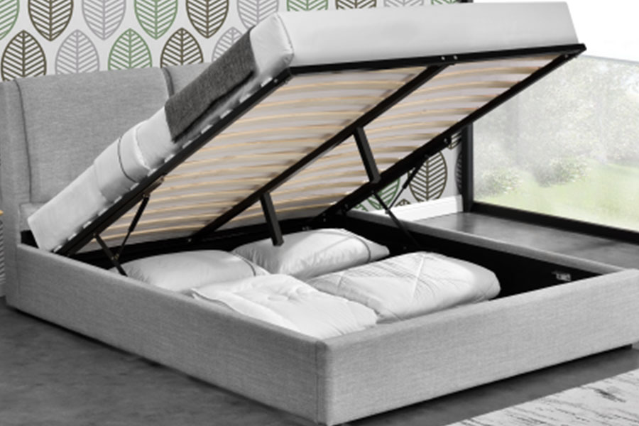 1256G Luxury Linen Ottoman Gas Lift Storage Upholstered Bed Frame