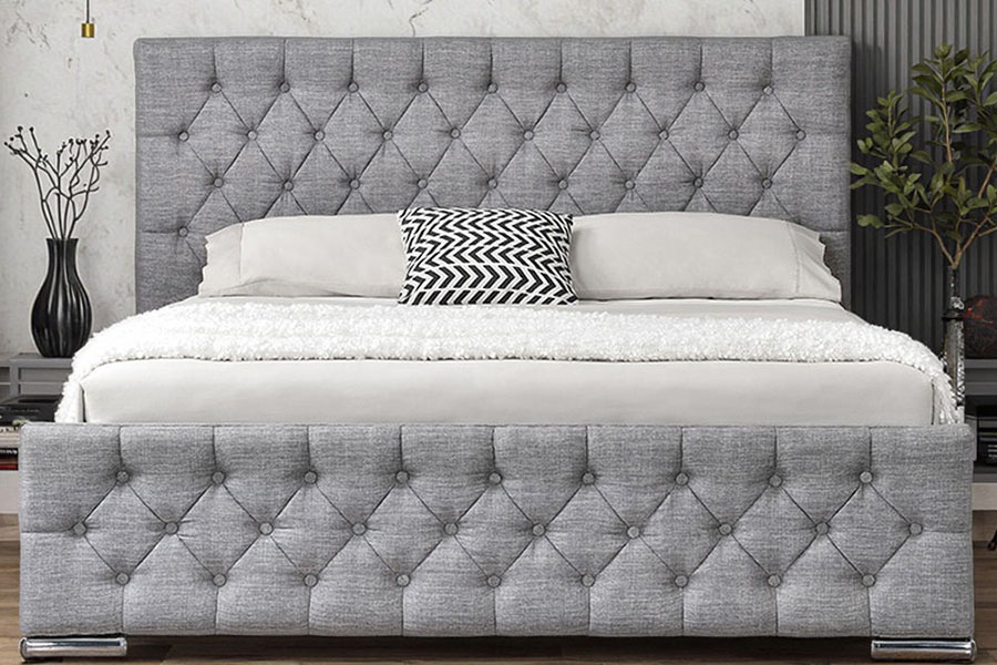 1253G Diamond-Tufted Gray na Tela Chrome-Leg Hydraulic Storage Bed Frame