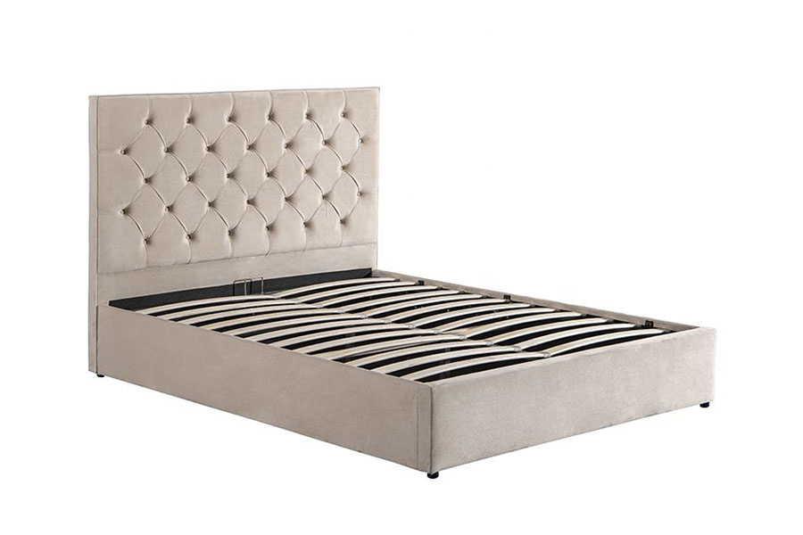 1250G Velvet Button-Headboard Ottoman Double Upholstered Storage Bed Frame