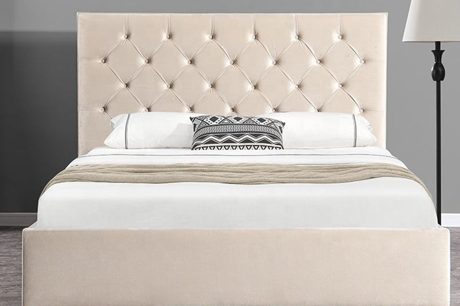1250G Velvet Button-Headboard Ottoman Double Upholstered Storage Bed Frame