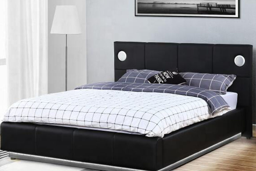 1239-1GS PU-Leather LED Music-Speaker Gas Lift Storage Bed Frame