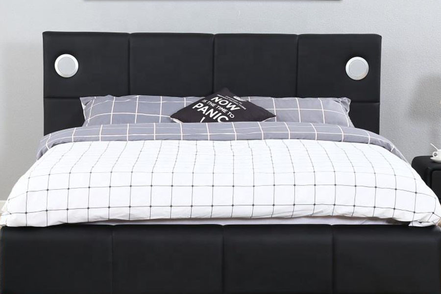 1239-1GS PU-Leather LED Music-Speaker Gas Lift Storage Bed Frame