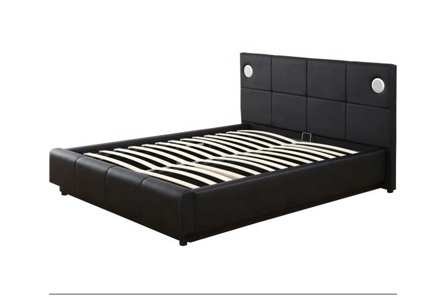 1239-1GS PU-Leather LED Music-Speaker Gas Lift Storage Bed Frame