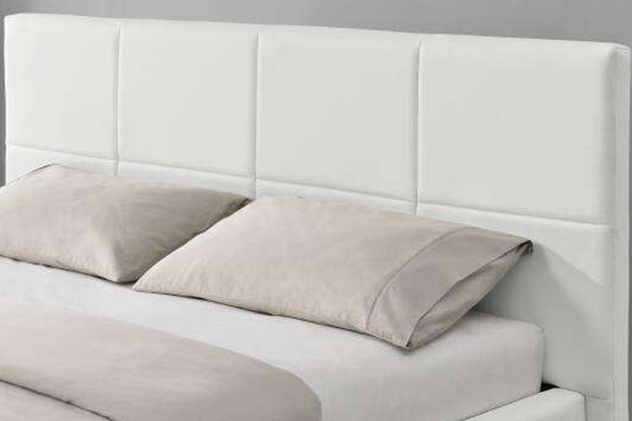 1239-1G White Faux-Leather Ottoman LED Double Upholstered Bed Frame